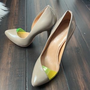 L.A.M.B. Shoes | L.A.M.B. Nude Pumps with Clear Neon Toe | Color: Cream/Tan